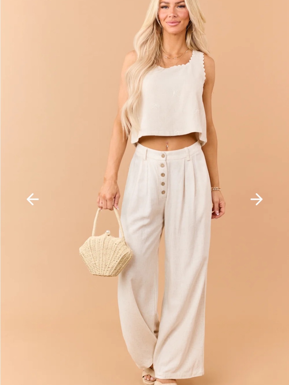Scallop-Edge Linen Blend Crop Tank - Cream NEW IN PACKAGE